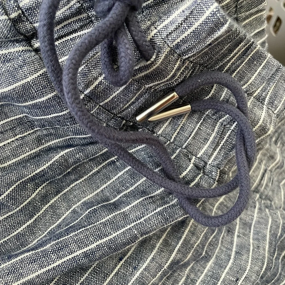 Quince Blue & White Striped Wide-Leg Drawstring Pants